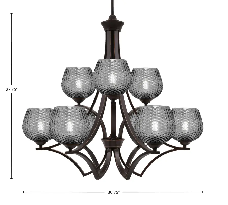 Zilo 9-Light Uplight Chandelier with Smoke Textured Glass - Image 2