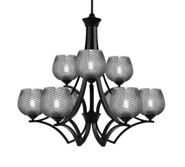 Zilo 9-Light Uplight Chandelier in Matte Black with Smoke Textured Glass - Image 1