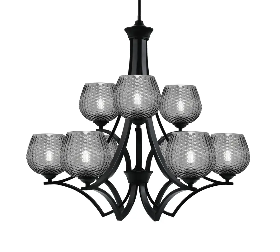 Zilo 9-Light Uplight Chandelier in Matte Black with Smoke Textured Glass - Image 1