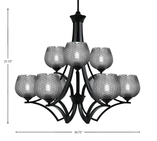 Zilo 9-Light Uplight Chandelier in Matte Black with Smoke Textured Glass - Image 2