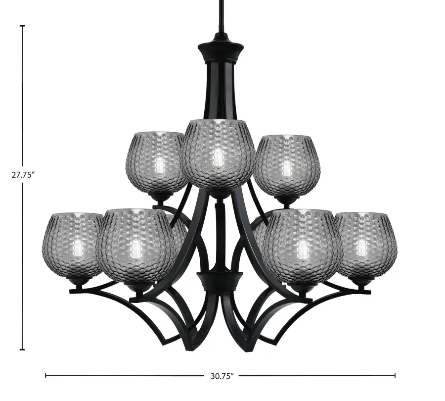 Zilo 9-Light Uplight Chandelier in Matte Black with Smoke Textured Glass - Image 2