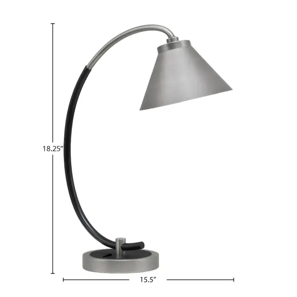 This contemporary desk lamp combines industrial-inspired graphite and matte black finishes with a focused cone shade for optimal task lighting. Perfect for workspaces requiring concentrated light with modern aesthetic appeal. - alternate view
