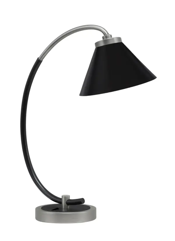 This stylish desk lamp combines graphite and matte black finishes with a 7-inch cone shade to deliver focused task lighting. Its modern industrial aesthetic and compact footprint make it ideal for contemporary offices and study areas.