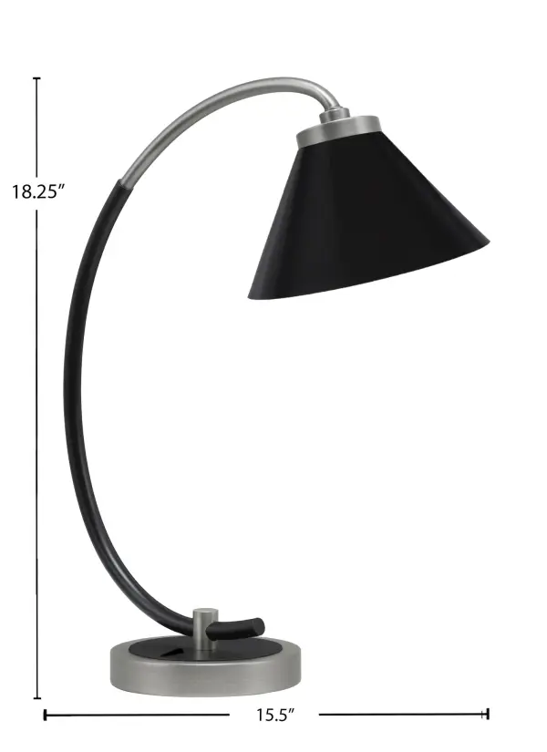 This stylish desk lamp combines graphite and matte black finishes with a 7-inch cone shade to deliver focused task lighting. Its modern industrial aesthetic and compact footprint make it ideal for contemporary offices and study areas. - alternate view