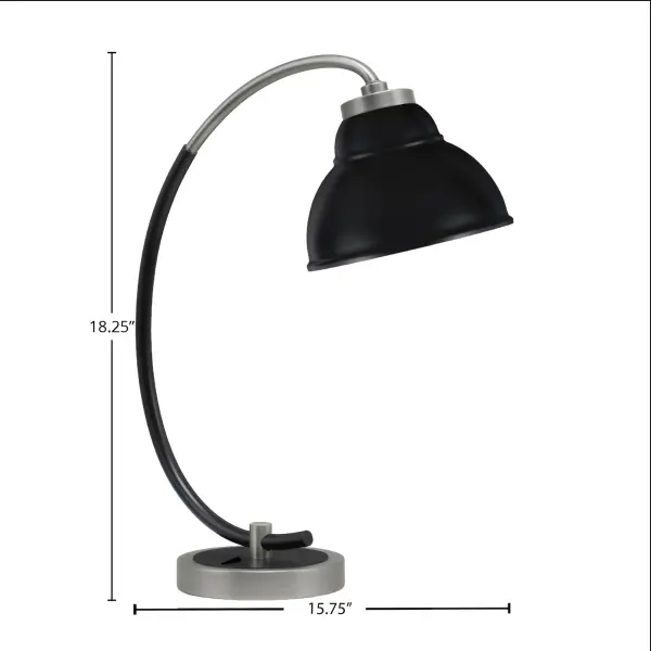 This desk lamp combines industrial style with modern functionality, featuring a unique double bubble metal shade and dual-tone graphite and matte black finish. Perfect for task lighting in home offices or bedrooms. - alternate view