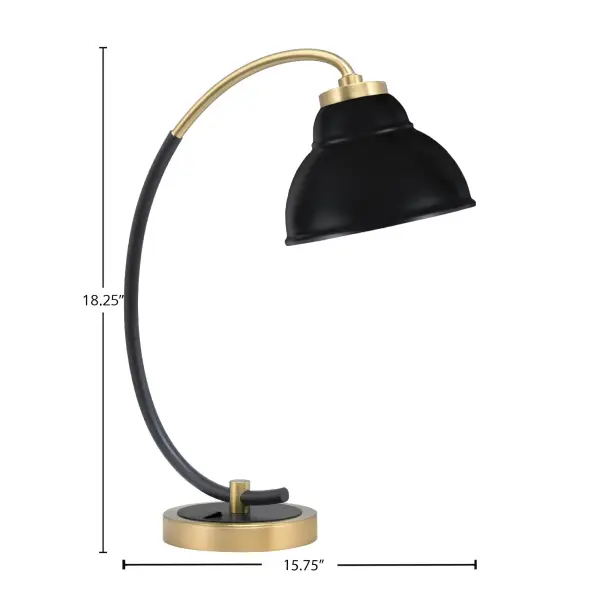 This sophisticated desk lamp combines industrial style with modern elegance through its unique double bubble metal shade and mixed-finish design. The matte black and brass combination creates visual interest while providing focused task lighting. - alternate view