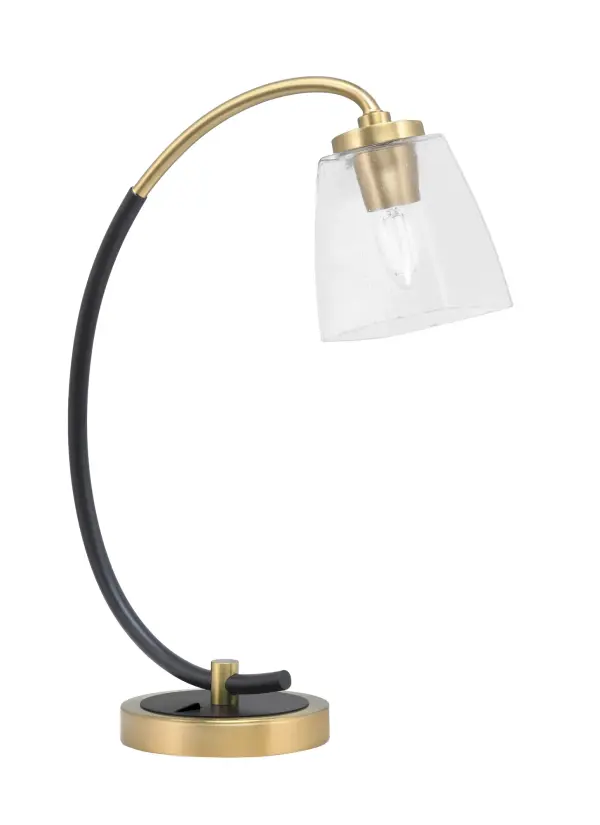 This stylish desk lamp combines matte black and brass finishes with a unique 4.5-inch square bubble glass shade. Perfect for modern workspaces, it provides focused task lighting while adding contemporary elegance to any desk or table.