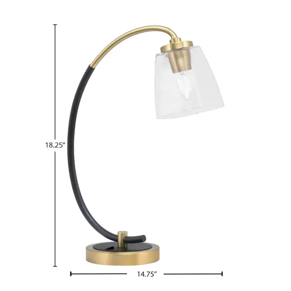 This stylish desk lamp combines matte black and brass finishes with a unique 4.5-inch square bubble glass shade. Perfect for modern workspaces, it provides focused task lighting while adding contemporary elegance to any desk or table. - alternate view