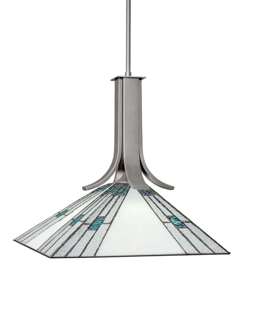 Apollo Stem Hung Pendant with Sky Ice Art Glass - Image 1