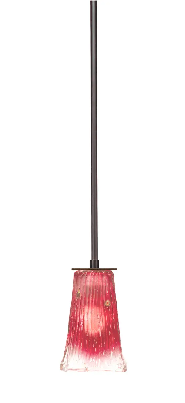 Apollo Stem Hung Mini Pendant with Raspberry Crystal Glass - Image 1