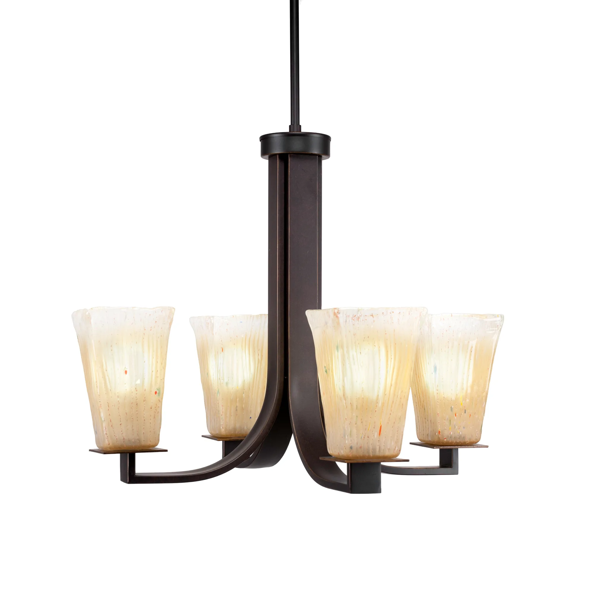 Apollo 4-Light Uplight Chandelier in Dark Granite with Amber Crystal Glass