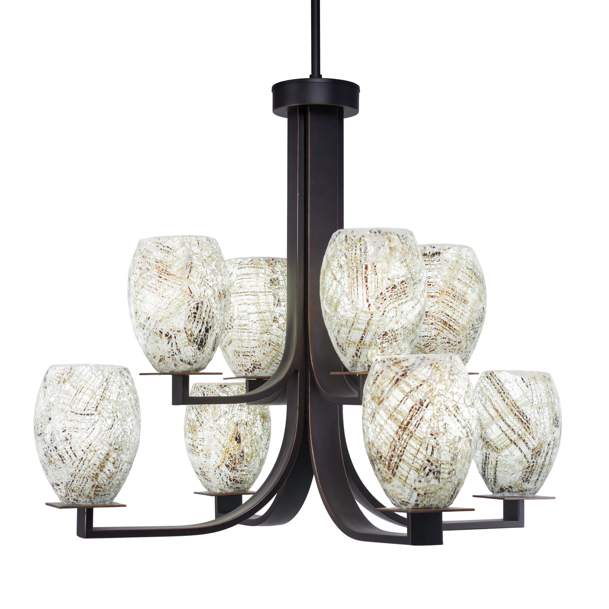 Apollo 8-Light Uplight Chandelier in Dark Granite with Natural Fusion Glass