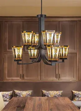 Apollo 8-Light Uplight Chandelier with Santa Cruz Art Glass - Image 3