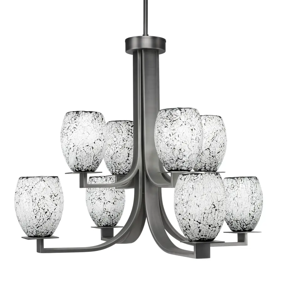 Apollo 8-Light Uplight Chandelier in Graphite with Black Fusion Glass - Image 1