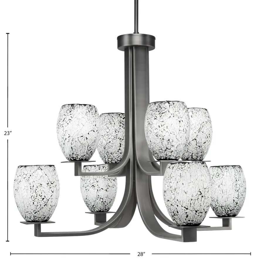 Apollo 8-Light Uplight Chandelier in Graphite with Black Fusion Glass - Image 2