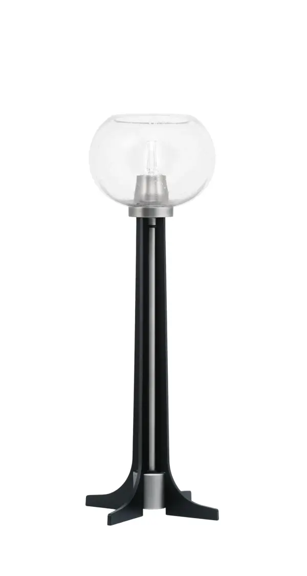 This striking accent lamp combines industrial style with modern elegance through its graphite and matte black finish paired with a unique 7" clear bubble glass shade. At 22" tall, it provides excellent task lighting while serving as a decorative focal point.