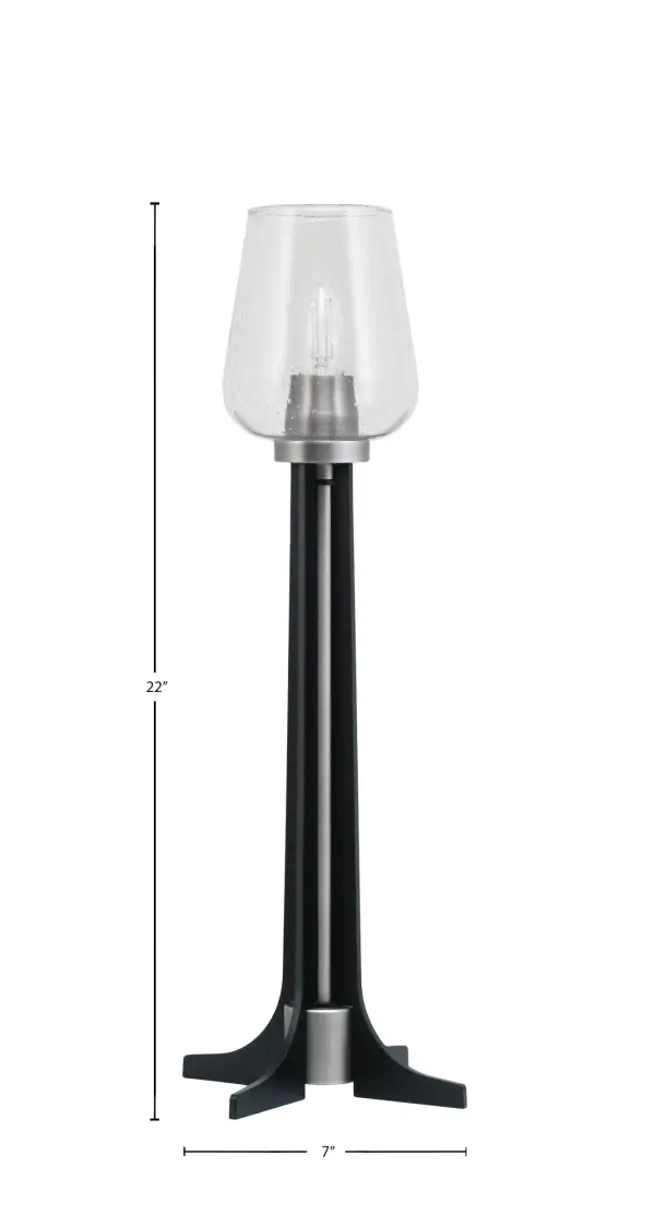 This contemporary accent lamp combines a sleek graphite and matte black finish with unique clear bubble glass for a sophisticated modern look. At 23" tall with an 8.5" base, it's perfectly sized for desks and side tables. - alternate view