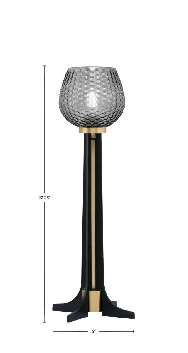 This elegant accent lamp combines matte black and brass finishes with a distinctive smoke textured glass shade. At 22.25" tall, it provides ambient lighting perfect for modern and contemporary spaces while adding visual interest. - alternate view