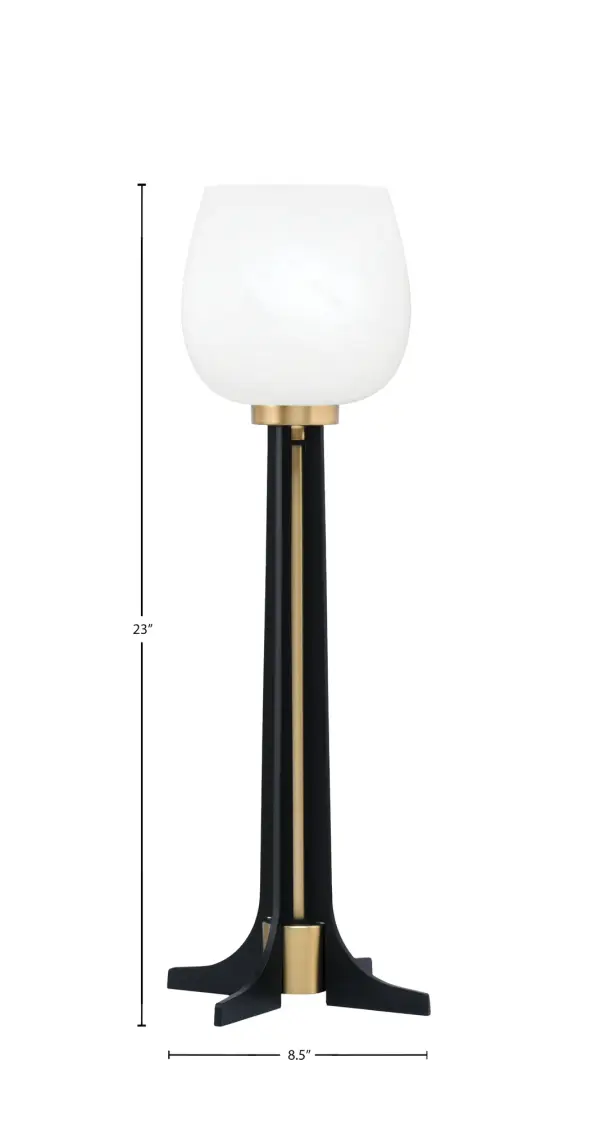 This striking accent lamp combines matte black and brass finishes with a white marble glass shade for a contemporary look. At 23" tall with an 8.5" base, it's perfectly sized for side tables and desks, offering warm ambient lighting. - alternate view