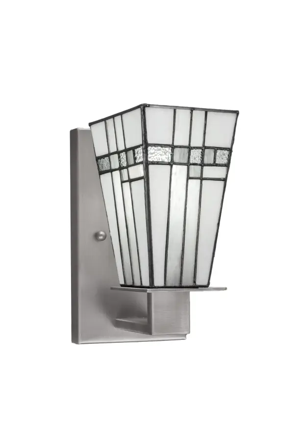 The Apollo Wall Sconce combines artistic flair with practical versatility. Its 5-inch square New Deco art glass and graphite finish create a sophisticated look that works in both modern and traditional spaces.