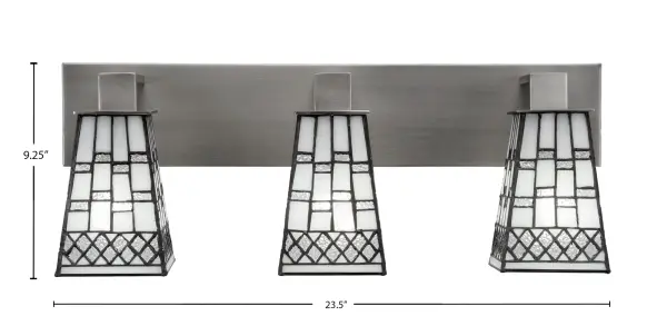 The Apollo 3-Light Bath Bar combines contemporary style with practical functionality. Its graphite finish and pewter art glass create a sophisticated look, while the up or down mounting option offers installation flexibility. - alternate view