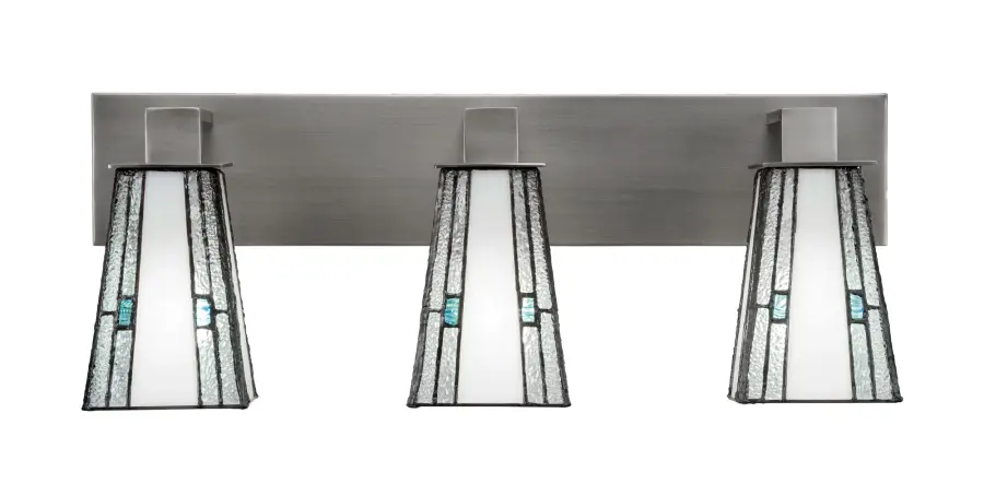 Apollo 3-Light Bath Bar in Graphite with Sky Ice Art Glass - Image 1