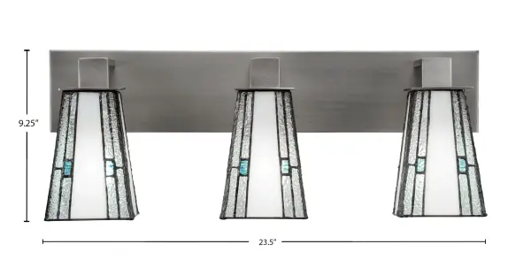 The Apollo 3-Light Bath Bar combines contemporary styling with practical functionality. Its graphite finish and sky ice art glass create a sophisticated look while providing excellent illumination for bathroom tasks. - alternate view