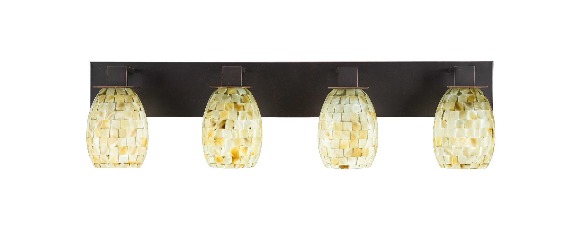 Apollo 4 Light Bath Bar Shown In Dark Granite Finish With 5" Ivory Glaze Seashell Glass