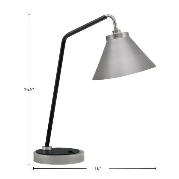 This sleek desk lamp combines graphite and matte black finishes with a 7-inch cone metal shade for directed task lighting. Ideal for home offices and creative workspaces, it features a convenient on-base rocker switch and 6-foot cord for flexible placement. - alternate view