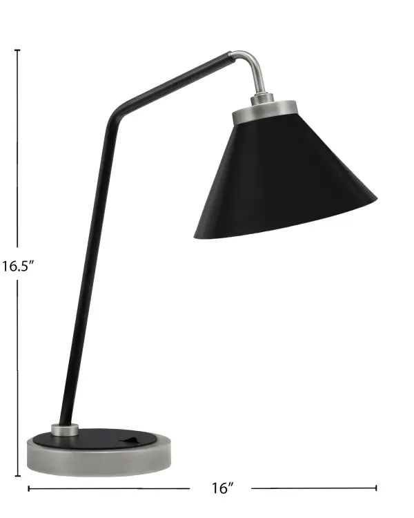 This stylish desk lamp combines graphite and matte black finishes with a 7" cone metal shade for focused task lighting. The adjustable design and rocker switch make it ideal for home offices and reading nooks. - alternate view