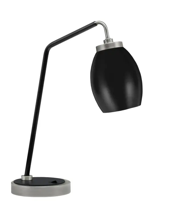 This modern desk lamp combines graphite and matte black finishes for a sophisticated industrial aesthetic. The 5" oval metal shade provides focused illumination perfect for reading and workspace tasks.