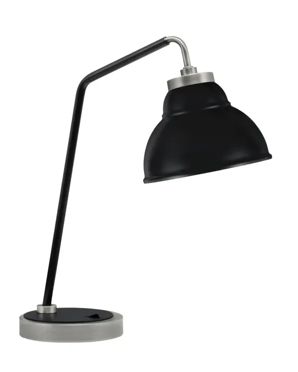 This desk lamp combines industrial style with modern functionality, featuring a unique double bubble metal shade and dual-tone graphite and matte black finish. Perfect for focused task lighting in home offices or study areas.