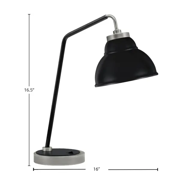 This desk lamp combines industrial style with modern functionality, featuring a unique double bubble metal shade and dual-tone graphite and matte black finish. Perfect for focused task lighting in home offices or study areas. - alternate view