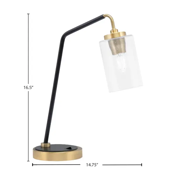 This eye-catching desk lamp combines matte black and brass finishes with a distinctive 4" clear bubble glass shade. Perfect for home offices and reading areas, it offers both task lighting functionality and decorative appeal. - alternate view