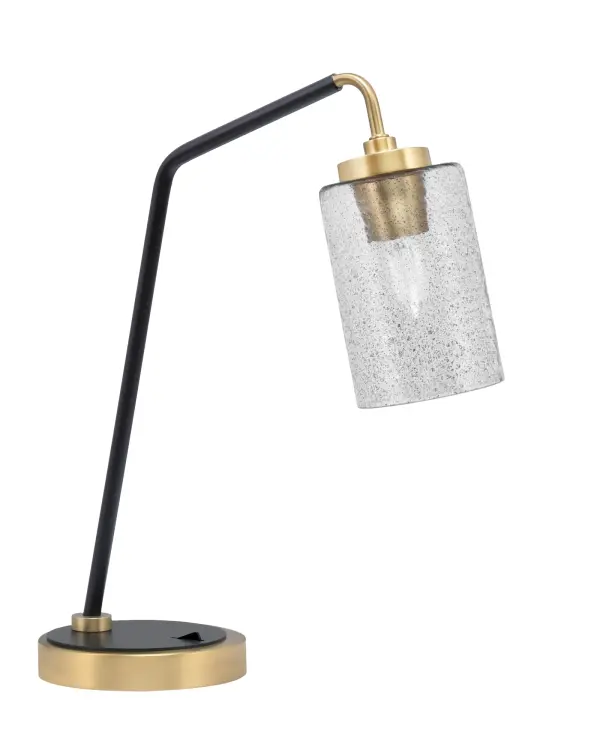 This striking desk lamp combines matte black and brass finishes with a unique 4-inch smoke bubble glass shade, delivering both task lighting and contemporary style. Perfect for modern workspaces and bedrooms.