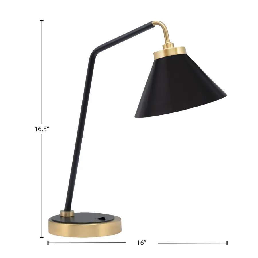 Stylish Task Lighting with Contemporary Matte Black & Brass Design - Image 2