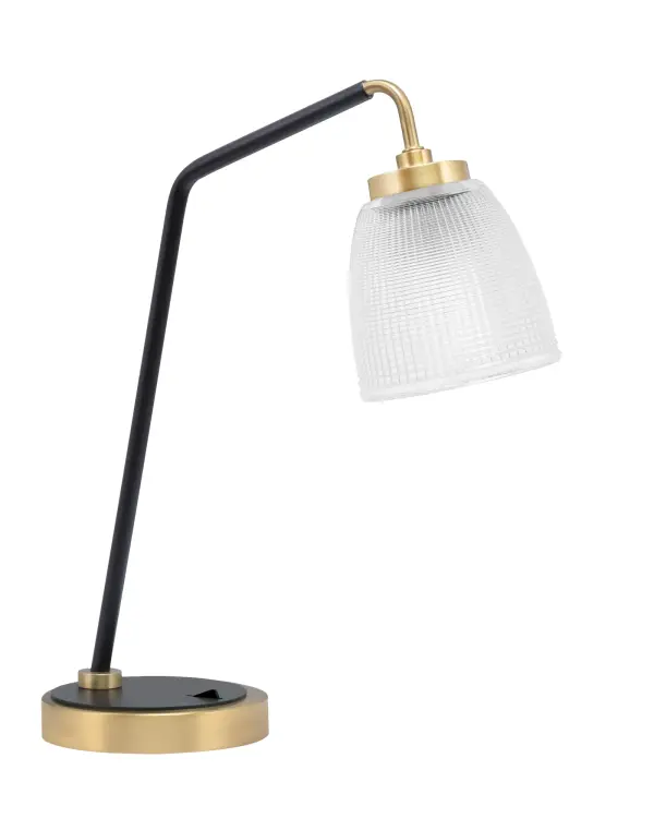 Stylish Industrial Desk Lamp with Elegant Ribbed Glass Shade - Image 1