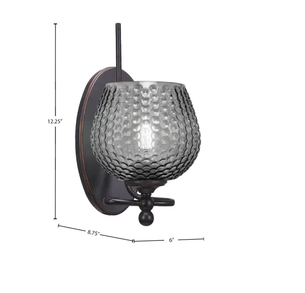 The Capri Wall Sconce combines handcrafted smoke textured glass with a dark granite finish for subtle sophistication. Its compact 6-inch width and up/down mounting flexibility make it ideal for accent or task lighting in any space. - alternate view