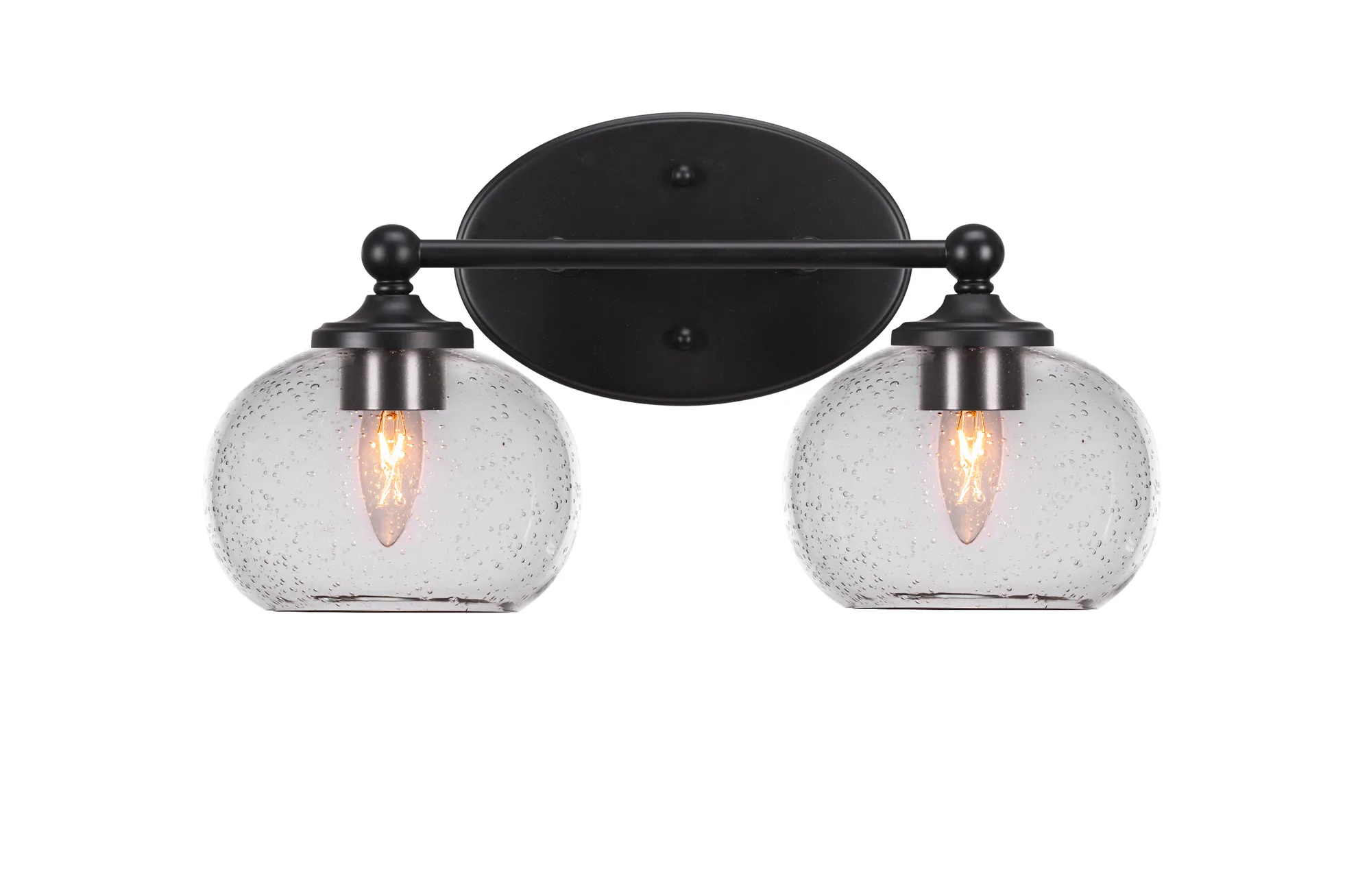 Capri 2-Light Bath Bar in Matte Black with Clear Bubble Glass