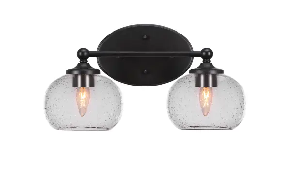 Capri 2-Light Bath Bar in Matte Black with Clear Bubble Glass - Image 1