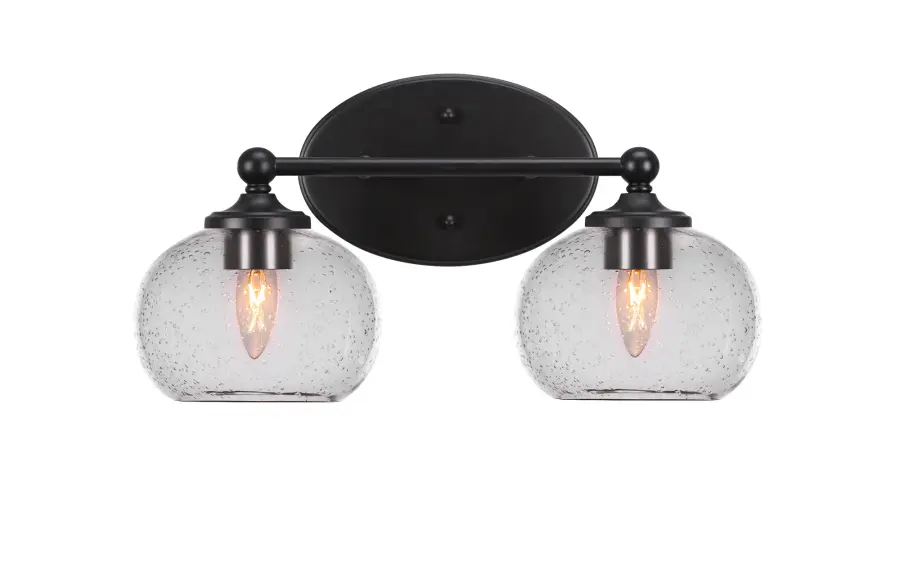 Capri 2-Light Bath Bar in Matte Black with Clear Bubble Glass - Image 1