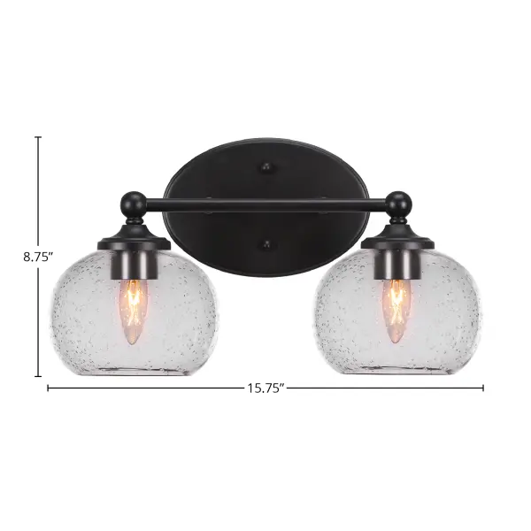Capri 2-Light Bath Bar in Matte Black with Clear Bubble Glass - Image 2