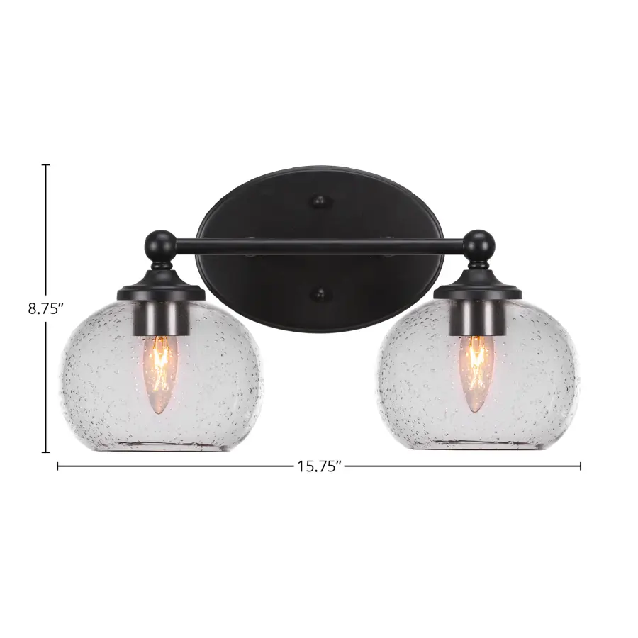 Capri 2-Light Bath Bar in Matte Black with Clear Bubble Glass - Image 2