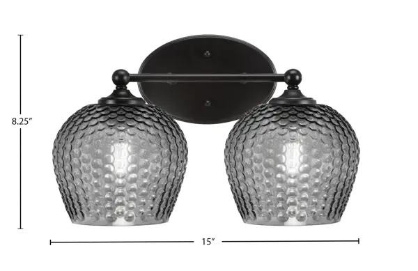 The Capri 2 Light Bath Bar delivers effortless modern style with its matte black finish and smoke textured glass shades. Perfect for contemporary bathrooms, it offers warm diffused lighting with dramatic contrast. - alternate view