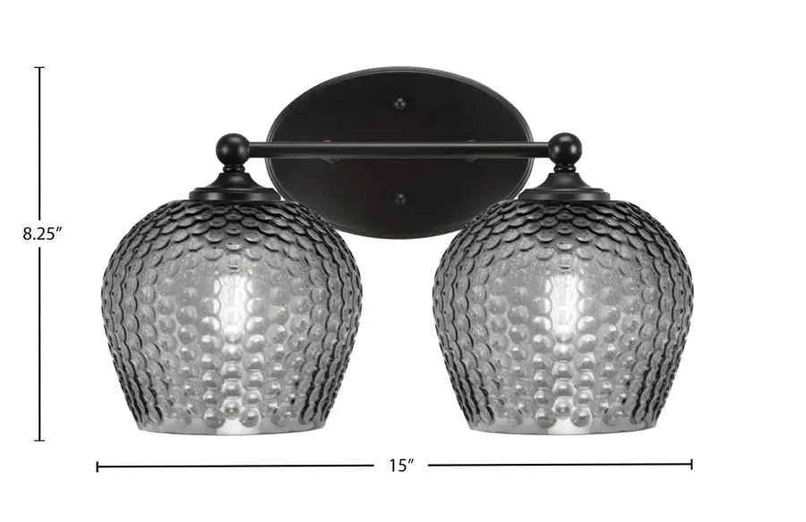 Capri 2 Light Bath Bar in Matte Black with Smoke Textured Glass - Image 2