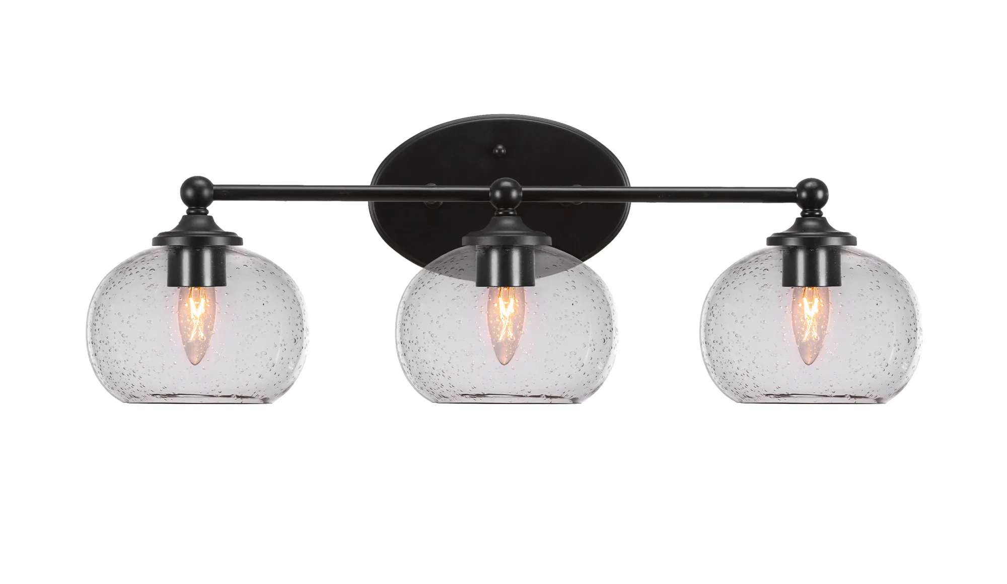 Capri 3-Light Bath Bar in Matte Black with Clear Bubble Glass