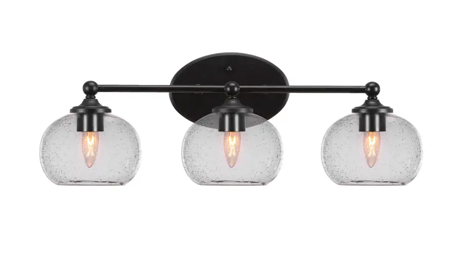 Capri 3-Light Bath Bar in Matte Black with Clear Bubble Glass - Image 1