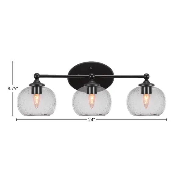 Capri 3-Light Bath Bar in Matte Black with Clear Bubble Glass - Image 2