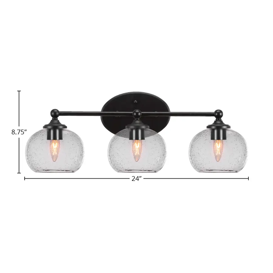 Capri 3-Light Bath Bar in Matte Black with Clear Bubble Glass - Image 2