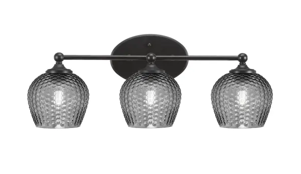 The Capri 3-Light Bath Bar delivers striking contemporary style with its matte black finish and smoke textured glass. Clean lines and versatile up/down mounting make it ideal for modern bathrooms and transitional spaces.
